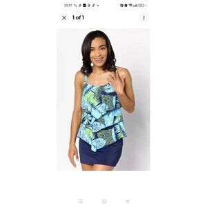 Susan Graver Soleil Tiered Tankini with Skirt Paisley Palm, Plus 28